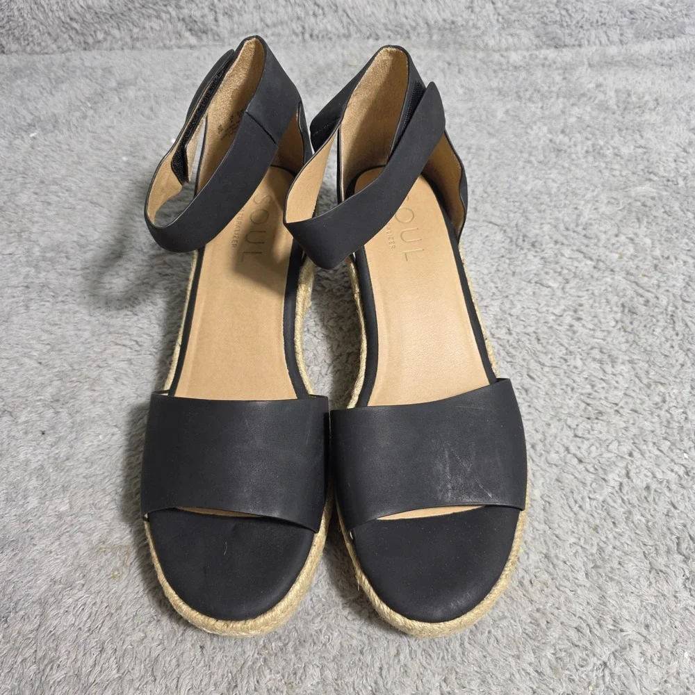 SOUL Naturalizer Womens Black‎ Wedge Espadrille Sandals Ankle Strap Size 11M